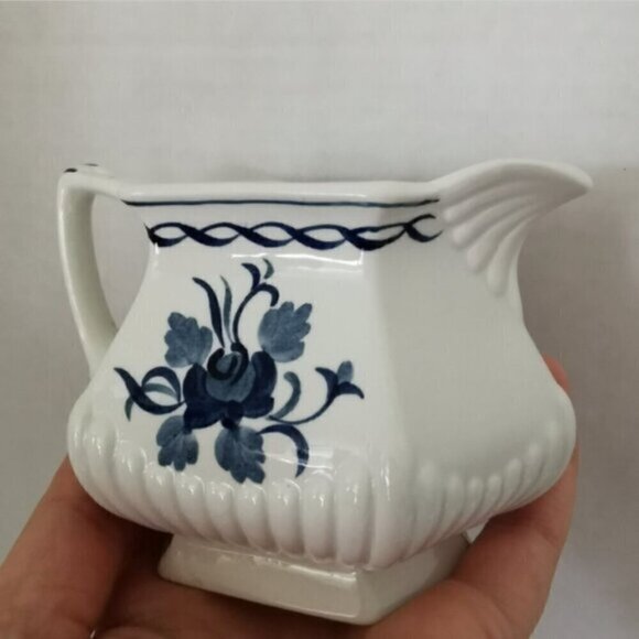 British Ironstone Baltic Creamer Vintage, Blue Rose Adams Ceramic White MCM - Picture 3 of 5